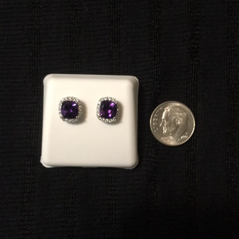 2.01 CTW Princess Natural Amethyst Diamond Stud - Picture 8 of 8